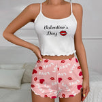 Summer Women's Milk Silk Printed Crown & Flamingo ShortsTank Top Two-Piece Set Casual Loungewear Homewear Sleepwear