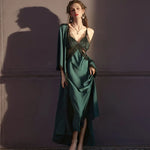 Sexy Lace Long Nighty&robe Set Spring Summer New Sleepwear Female Suspender Nightgown Silk Satin Bathrobe Kimono Gown Home Dress