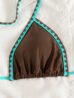 ZTVitality Sexy Coffee Color Patchwork Two-Piece Bikinis 2026 Women's Push Up Halter Bandage Swimsuit Holiday Swimwear Biquini