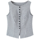 New French Striped Old Money Style Waist-Slimming Sleeveless Vest Top Small Tank Top For Woman Charming Casual Elegant BXUR
