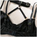 Toucheart 2-Piece Set Sexy Lingerie Women See-Through Halter Neck Comfortable Garter Socks Solid Color Hollow Out Underwear Set