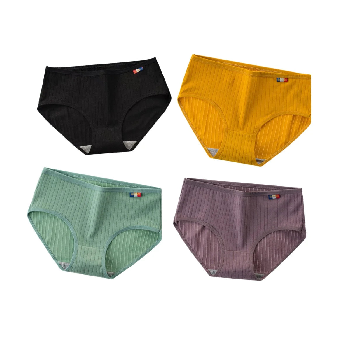 4Pcs/Set Women's Mid-Rise Cotton Panties Breathable Soft Ribbed Underwear Solid Lingerie Stretchy Comfort Daily Briefs M-XL