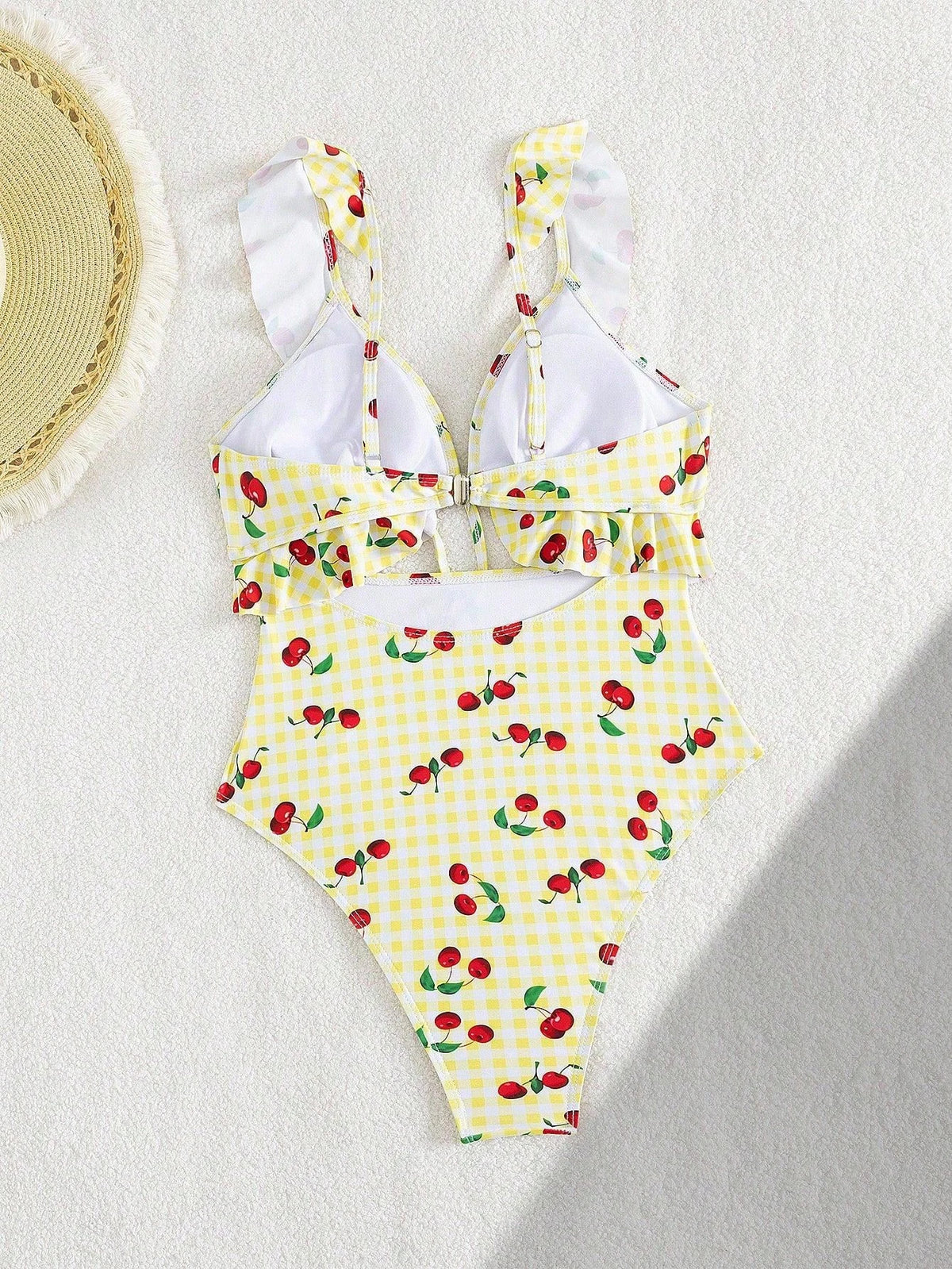 Vintage Pink Starberry Print One Piece Swimsuit 2026 Women Ruffles Bandage Cross High Waist Bikini Beach Bathing Suit Swimwear