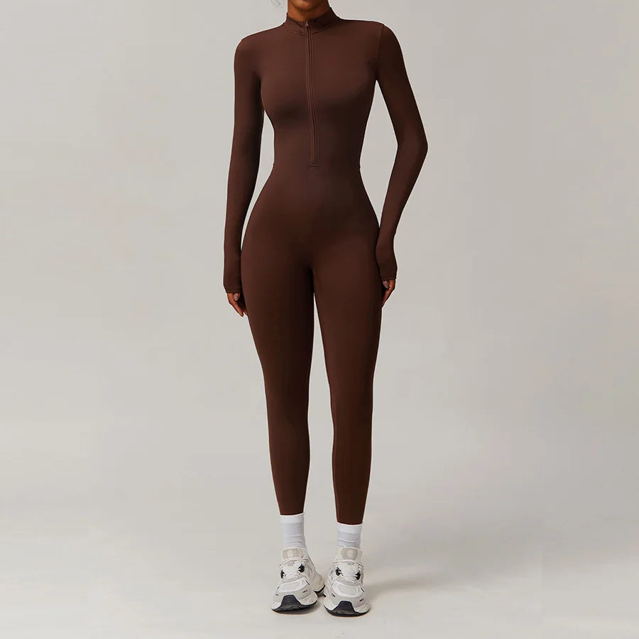 Zipper Workout Jumpsuit Sports Overalls Women Gym Clothing Running Long Sleeves Fitness Gym Tracksuit Short Sportswear Yoga Set