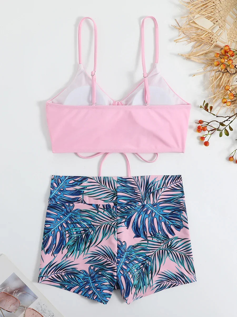 Drawstring Front Shorts Bikinis 2024 High Waist Swimsuit Women Swimwear Female Bathers Bathing Swimming Swim Suit Beachwear