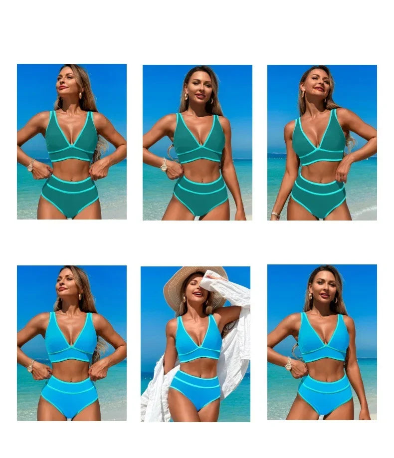 Sexy High Waist Bikini 2025 Coconut Palm Print Swimsuit Female Swimwear Women Bikinis Set Bather Beachwear Bathing Suit Pool