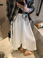 Spliced Lace Elastic High-waisted Slimming Skirt White Lace Trim Skirt Elastic Waist Casual Summer Style Skirt For Women 6S7Q