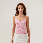 Fashion Chiffon Sleeveless Backless Tops Sexy Deep V-neck Beading Sequin Flower Summer Back Bandage Vest Women Camisole
