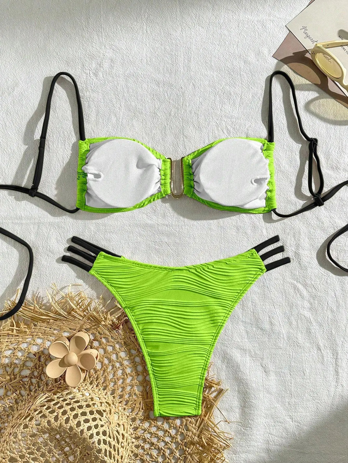 XS - L Wrinkled U Rings Bandeau Bikini Women Swimwear Female Swimsuit Two-pieces Bikini Set Bather Bathing Suit Swim Beachwear