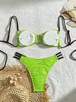 XS - L Wrinkled U Rings Bandeau Bikini Women Swimwear Female Swimsuit Two-pieces Bikini Set Bather Bathing Suit Swim Beachwear