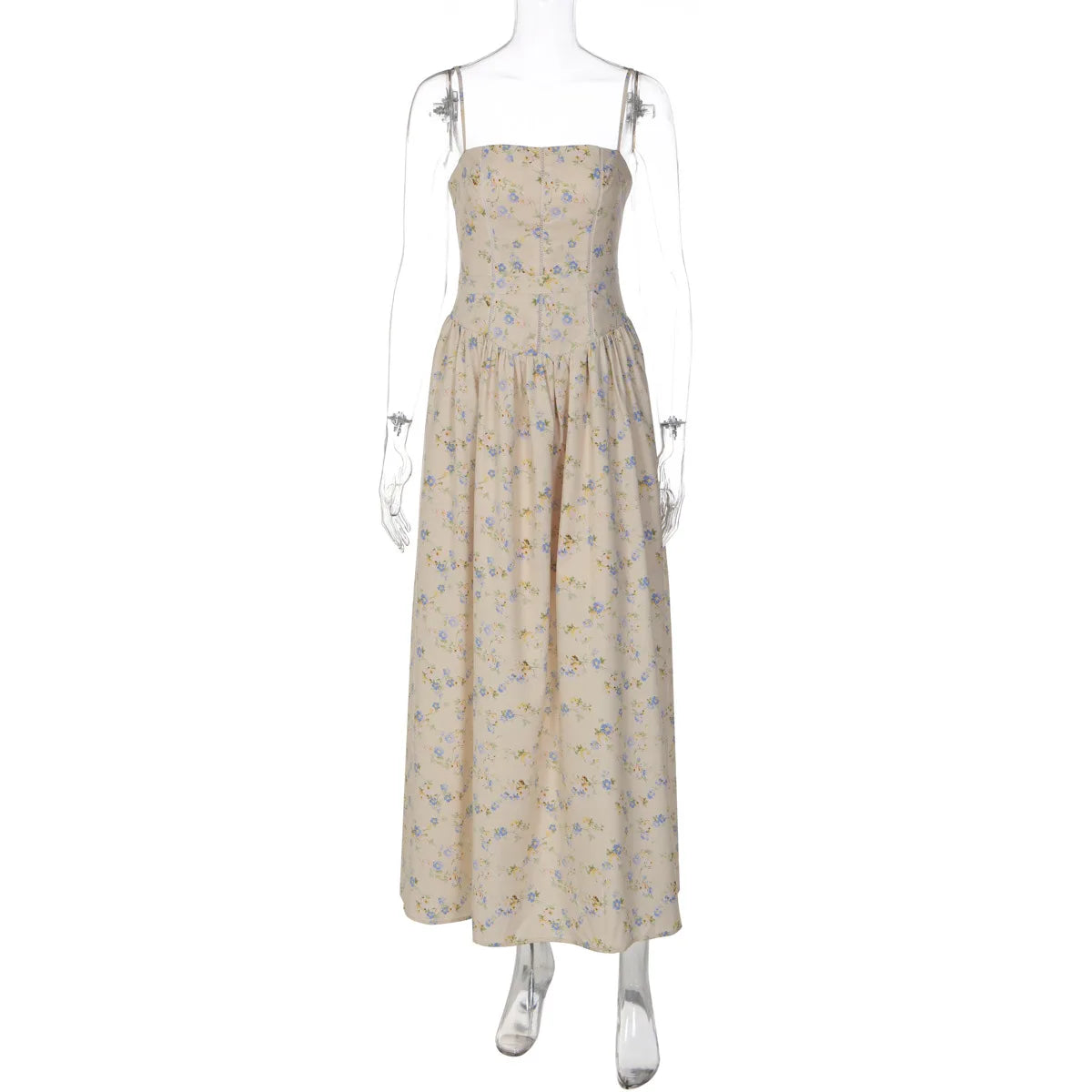 FDYOUI 2026 Summer Spaghetti Strap A-line Floral Vacation Dress for Women Elegant High Waist Tunics Long Party Evening Dresses