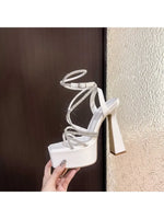 15CM Sexy Party Women's Pumps Summer Sandals Thick High Heel Platform Fish Mouth Shoes Black White Sandalias De Mujer