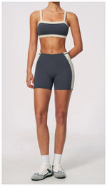 Summer Color Blocking Yoga Suit Women Shockproof Slim Sports Bra High Waist Hip Lift Shorts Gym Running Fitness Sets Tracksuit