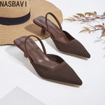 Plus Size 35-43 Women French Sandals Slippers New Fashion Breathable Non-slip Ladies Knit Soft Sole Single Shoes Green New 2026