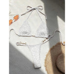 S - XL Leopard Pearl Mini Micro Thong Bikini Female Swimsuit Women Swimwear Two-Piece Bikini Set Bather Bathing Suit Swim V5207B
