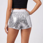 Women's Solid Color Sequin Mini Shorts Summer Fashionable Elastic Waist Going Out Micro Shorts