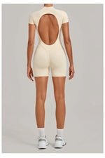 Half-zipper Slimming Yoga Jumpsuit Women Hollow Out Backless Sports One Piece Suits Short Sleeve Butt Lifting Tight Overalls