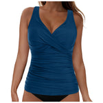 Women's Removable Padded Tankini Top V Neck Waist Defining Ruffled Separate Swimsuit Top Ruched Support Bathing Suit Swim Top