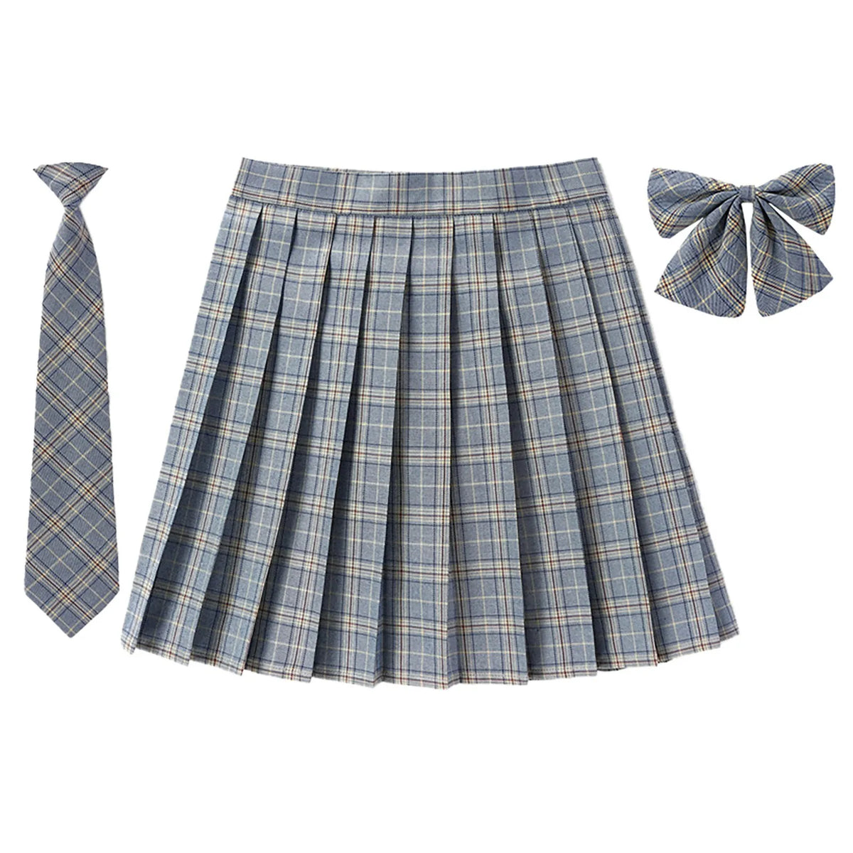 Women Summer Plaid Pleated Skirt With Necktie Bowtie Korean Jk Skirt Student Uniform Japanese School Preppy A Line Mini Skirts
