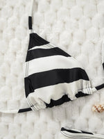 2025 New Women's Black Ground White Dot Printed Swimsuit Halter Neck Low Waist Bikini Set For Summer Female Swimwear Brazilian