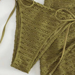 Army Green Solid Swimwears 3 Piece Halter Triangle Bikini Set Cover Ups Micro Thong Sexy Swimsuit Women Beachwear String Bikinis