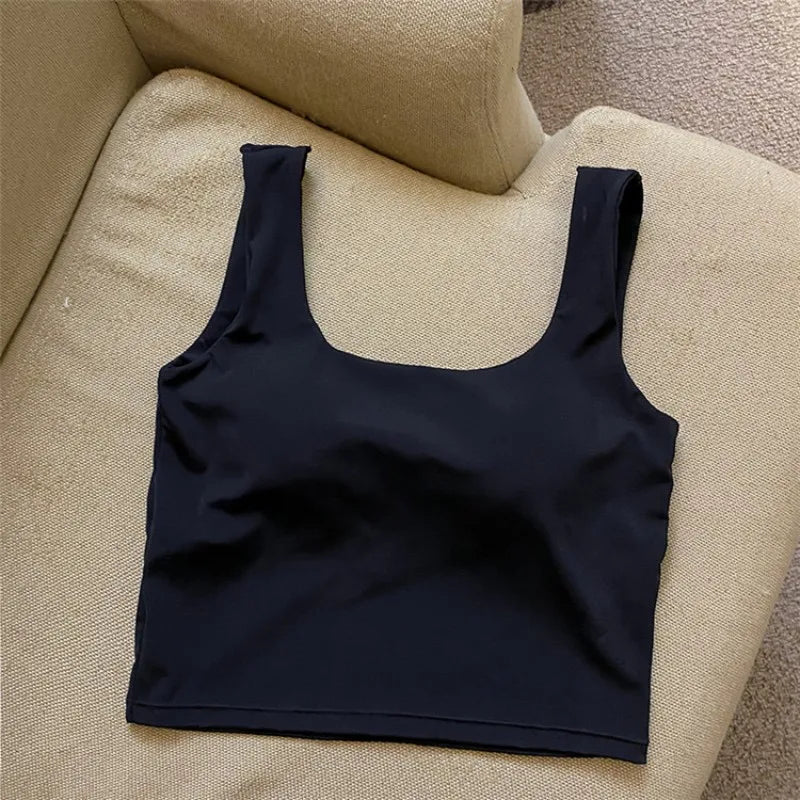 Summer Ice Silk Bras Top Square Neck Crop Top Solid Color Underwear Streetwear Bra Top for Women Sexy Lingerie