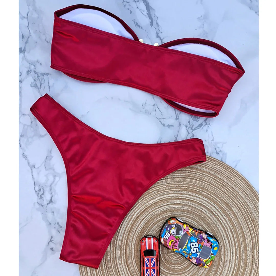 13 Color 2026 New Sexy Bandeau Bikini Women Swimwear Female Swimsuit Two-Pieces Bikini Set Padded Bather Bathing Suit Swim V4647