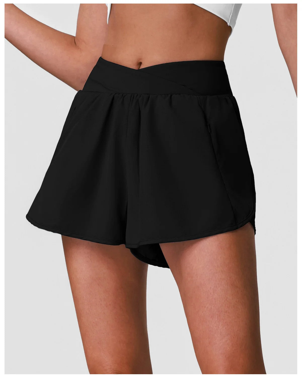 Summer Breathable Yoga Shorts V High Waist Pocket Loose Sports Pants Quick Drying Hip Lifting Running Training Fitness Shorts