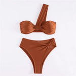 Brown One Shoulder Bikini High Waist Sexy Swimsuit Women 2026 Solid Swimwears Bathing Suit Bandeau Bikinis Sets De Mujer Biquini