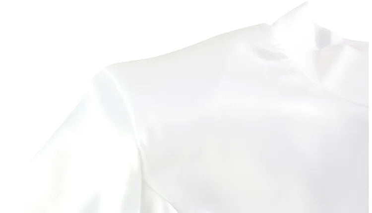 Ahagaga Eelgant Mini Dresses For Women Solid Long Flare Sleeves Turtleneck Sheath Satin Fashion Split Party Slim Fit Female Robe