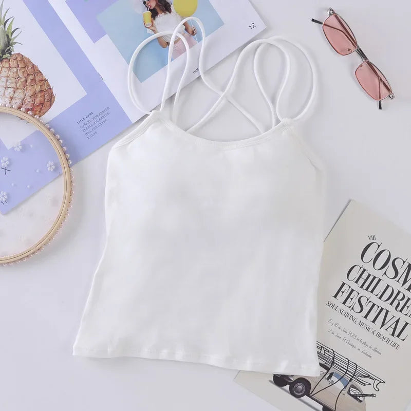 Women Tank Crop Tops Female Crop Top Seamless Backless Summer Cropped Camis Removable Pads Lingerie Girls Camisole