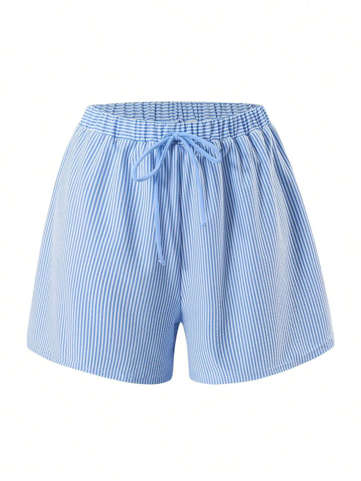 Vintage Blue Striped Swimwear Women Drawstring Shorts Sets 2026 V Neck Cross Slimming Bathing Suit Holiday One Piece Swimsuit
