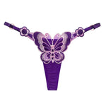Women Butterfly Embroidery Thong Panties Sexy Lace G String Adjustable Strap Low Rise Underwear Soft Breathable Lingerie