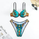 Peacock Leopard Printed Underwired Bra Cup Bikini Women Swimwear Female Swimsuit Two-pieces Bikini Set Push Up Bathing Suit Swim