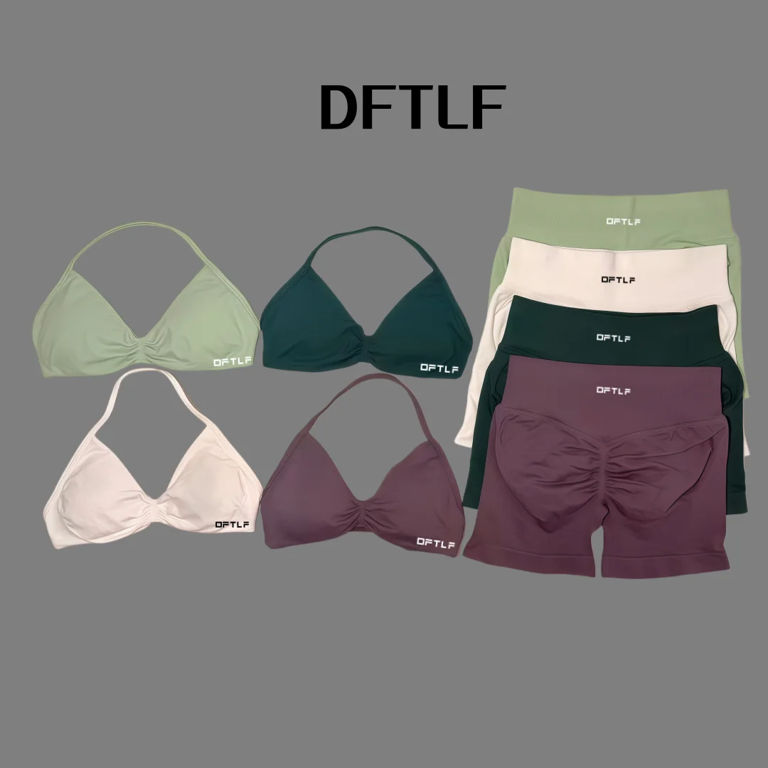 2 Piece DFTLF Impact Gym Set Women yoga Sports Bra Shorts Sets Open Back Scrunch Butt Seamless Workout Jogging Sports Trainin