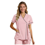 Top For Women Soft V Neck Open Front Scrub Tops Stretchy Short Sleeve Side Tie Shirts ropa de mujer
