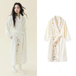 Elegant Bridal Premium Embroidered Coral Fleece Bathrobe for Ladies Thick Extra Long Warm Winter Home Dressing Gown Sleepwear