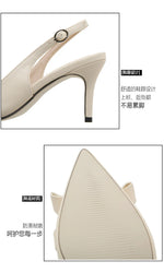 Big Size 42 Summer Elegant Beige Slingback Pumps Sexy Pointy Toe Black Thin High Heels Shoes Women Bow Knot Office Lady Shoes
