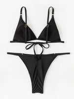 2026 New Sexy Women's Split Bikini Solid Color Holiday Beach Monochrome Swimsuit Black Swimwear White Lace-up Bikini Set