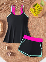 Black White Patchwork Tankini Set Swimwear Women 2026 Double Strap Push Up Tank Top High Waist Pocket Short Two Piece Swimsuit