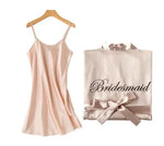 1PC/2PCS bride bridesmaid Robe with letters sling cami dress mother sister of the bride wedding gift bathrobe kimono satin robes