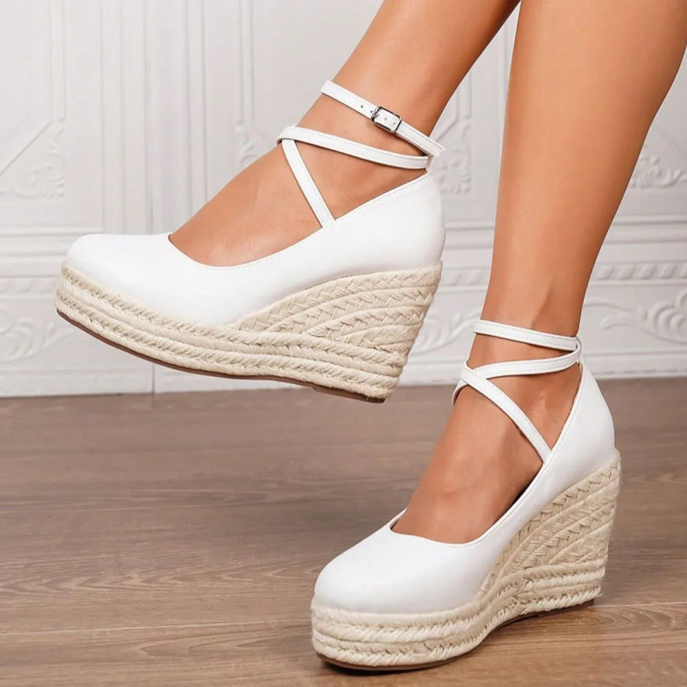2025 Comfy Walk Big Size 43 Summer Bohemian Platform Espadrilles Sandals Women Ankle Strap Sandals High Heels Wedges Shoes Woman