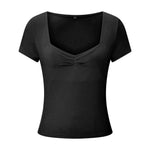 New Women T-shirt Summer Solid Color Short Sleeve Square Neck Slim Fit Crop Tops Casual Elegant Basic Tee Shirts