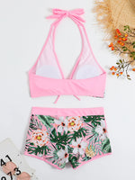 2026 Halter Bikini Set Short Swimsuit Women High Waist Swimwear Female Printed Bathers Swimming Bathing Swim Suit Beachwear