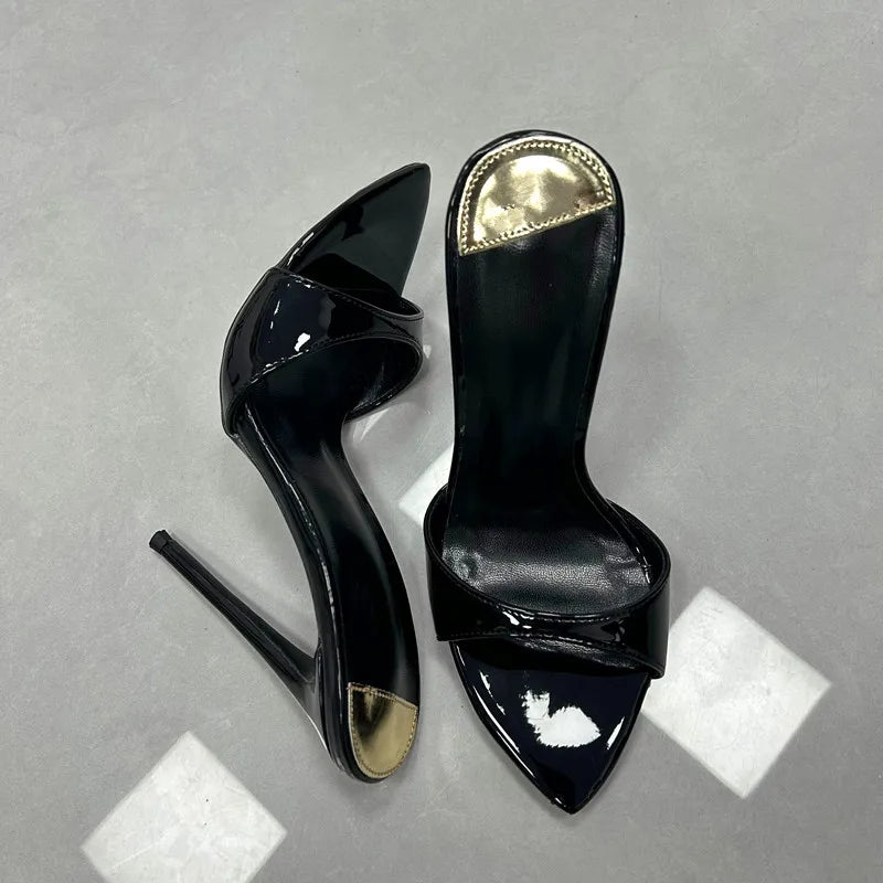 Europe and America Plus Size 10CM 12CM Summer High Heels For Women's Slides Pointed Toe Sandals Sexy Woman Shoes Red Slippers