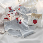 1 Pack Strawberry Print Mid-Rise Cotton Panties 5 Cute Patterns Briefs (M-L-XL) Japanese Style Kawaii Strawberry & Bow Lingerie