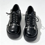 New Arrival Gothic Black Rivets Platform Creepers Shoes White Chain Decor Goth Creepers Chunky Lace Up Lolita Casual Shoes