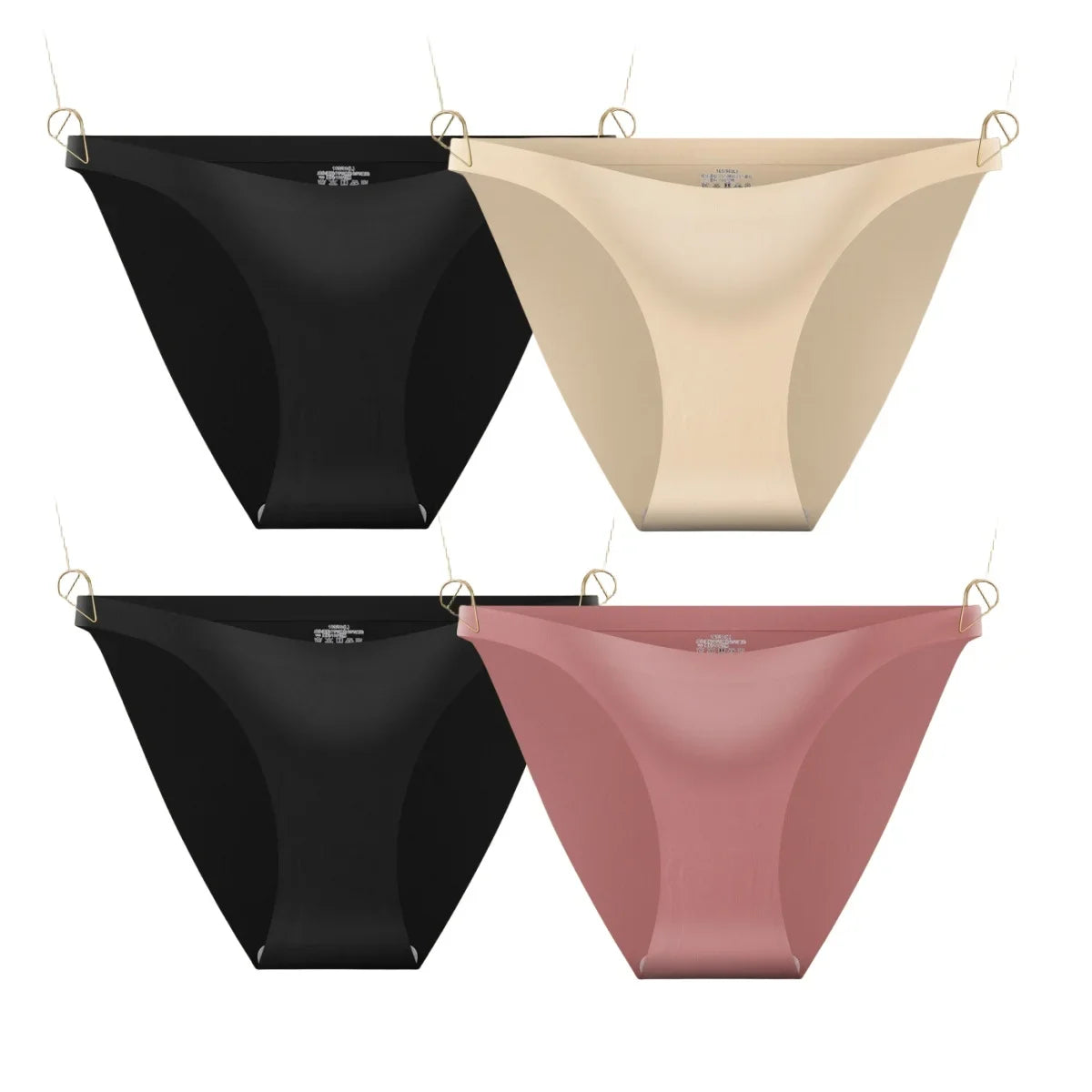 4Pcs/Set Ice Silk Bikini Panties Women Sexy Briefs Low Rise Underwear Seamless Underpants Solid Color Ultra-thin Lingerie M-XL
