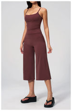 Gym Workout Yoga Sets Women Square Neck Slimming Sports Tank Top Fitness Gym Suit Outdoor High Waist Flare Pants Two-piece Set