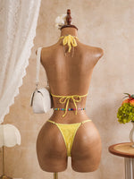 Sexy Black Mesh Shorts 3 Piece Bikinis Sets2026 Women Pearls Push Up Tassel Bra Swimsuit Beach Holiday Bathing Suit Swimwear